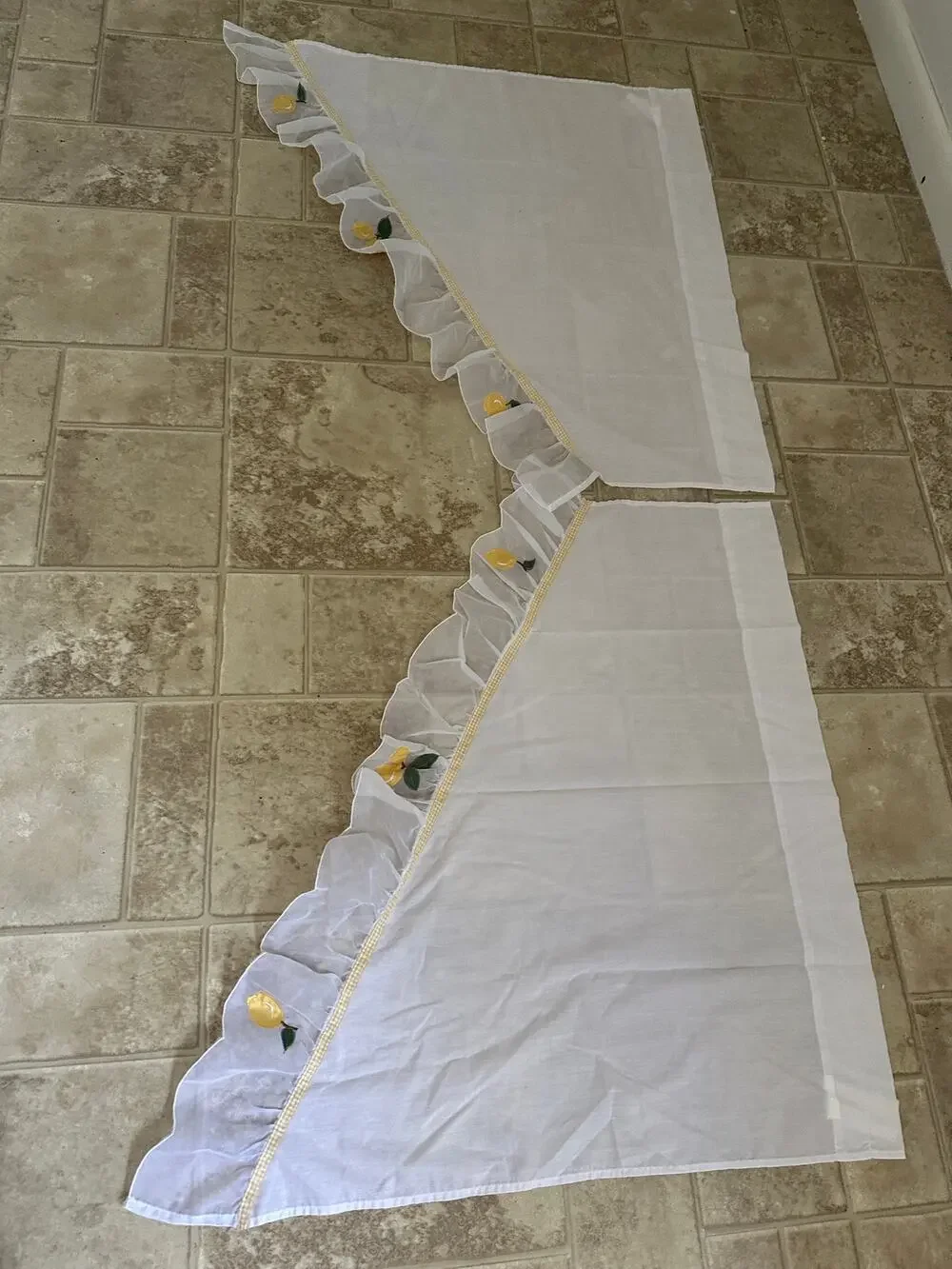 Lemon Embroidered Organza Swagger Swag Curtains Set of 2 Kitchen Cafe